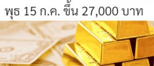 ราคาทองวันนี้พุธ 15 ก.ค.ขึ้น 27,000บาท