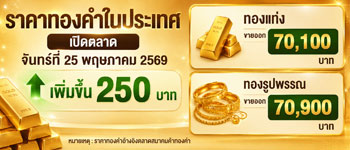 ราคาทองคำวันนี้เปิดตลาดขึ้น 250 บาท