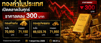 ราคาทองคำวันนี้เปิดตลาดวันศุกร์ลดลง 300 บาท