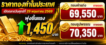 ราคาทองคำวันศุกร์เปิดตลาดพุ่งขึ้นแรง 1,450 บาท
