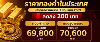 ราคาทองล่าสุดเปิดตลาดวันจันทร์ลดลง 200 บาท