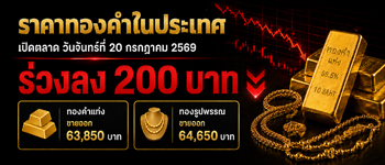ราคาทองคำวันจันทร์ที่ 20 ก.ค. 2569 เปิดตลาดร่วงลง 200 บาท