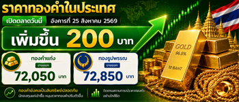 ราคาทองคำเปิดตลาดอังคารที่ 25 ส.ค. 2569 เพิ่มขึ้น 200 บาท