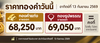 ราคาทองวันนี้อาทิตย์ที่ 13 ก.ย. 69 คงที่ไม่เปลี่ยนแปลง