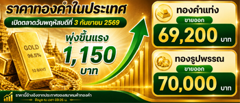 ราคาทองวันนี้เปิดตลาดพฤห้สบดี 3 ก.ย. 2569 พุ่งขึ้นแรง 1,150 บาท