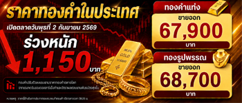 ราคาทองวันนี้เปิดตลาดวันพุธที่ 2 ก.ย. 2569 ร่วงหนัก 1,150 บาท